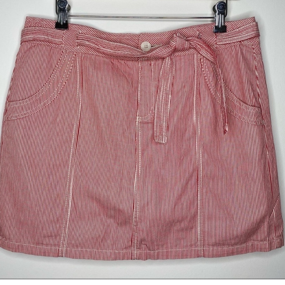 FRENCH CUFF 100% Cotton Red & White Pinstriped Skort Size 14 Summer Casual